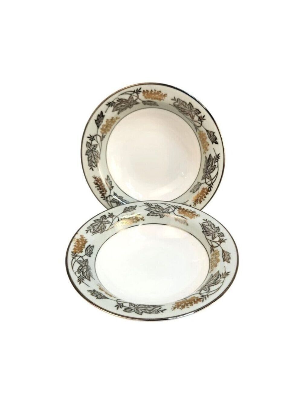Noritake China 5487 Japan Gold Green Leaf Pattern Bowls Set Of 2